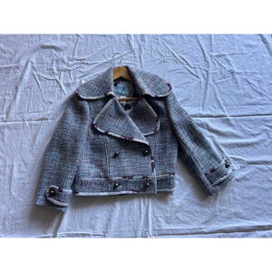 Marciano Blue Tweed Double-Breasted Cropped Jacket – Size M